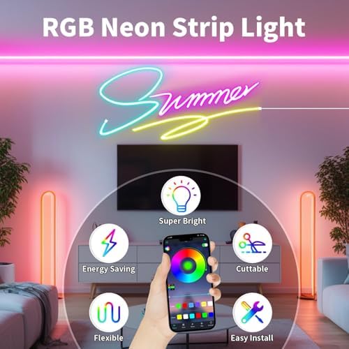iNextStation RGB Neon LED Strip Lights 16.4FT 12V Flexible LED Rope Lights