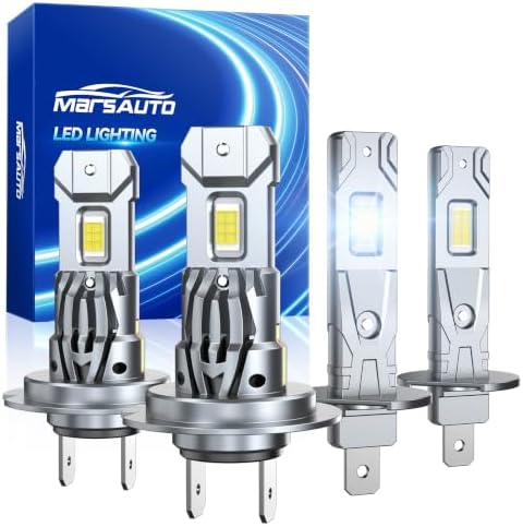 Marsauto M1S H1 H7 LED Bulbs Combo, 80000LM 6000K Cool White Super Bright, 2 Pairs H1+H7 LED Fog Light Replacement, Plug and Play, 60,000+ Hours Lifespan, 4-Pack for ATV Headlights