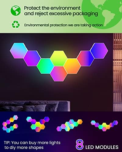NIUCOO 8 Pack Hexagon LED Lights Wall Panels, Smart RGB Gaming Lights with APP & Music Sync, DIY Modular Hex Tiles, USB-Powered for Autism/Game Room/Party Decor