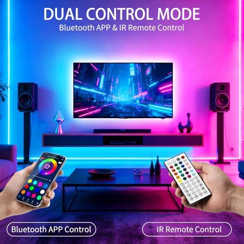 LED Strip Lights,RGB Music Sync Color Changing Led Lights with Smart App Control Remote & Remote Control,LED Lights for Bedroom,Room Essentials,Sense of Atmosphere Decorations(32FT-1Roll)