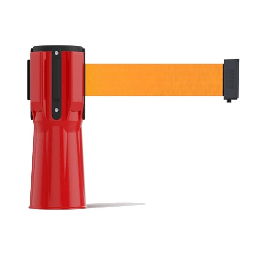 Trafford Industrial 11 ft Cone-Mounted Retractable Belt Barrier Red Case with Fluorescent Orange Belt