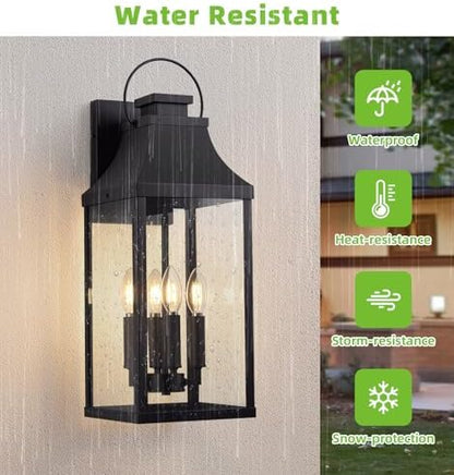 22'' Large Outdoor Wall Lantern, Black Exterior Lighting Fixture 1 Pack
