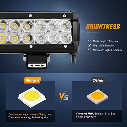 Nilight - ZH084 LED Light Bar 12Inch 72W Spot Flood Combo LED Off Road Lights 12V 5Pin Rocker Switch Wiring Harness Kit- One Lead, 2 Years Warranty