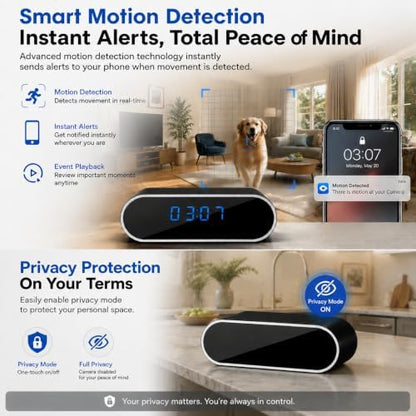 1080P HD WiFi Clock Hidden Camera, Wireless Indoor Security Spy Camera for Home Office,Surveillance Camera with Motion Detection & Night Vision, Remote Monitoring Nanny Cam for Baby Pet