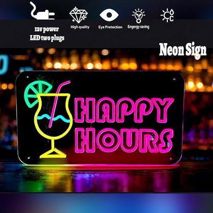Happy Hours Neon Sign, USB 5V Powered LED Silicone Strip Neon Light, Acrylic Board Wall Decor for Bar Pub Man Cave Home Party, Non-Waterproof Indoor Use Only