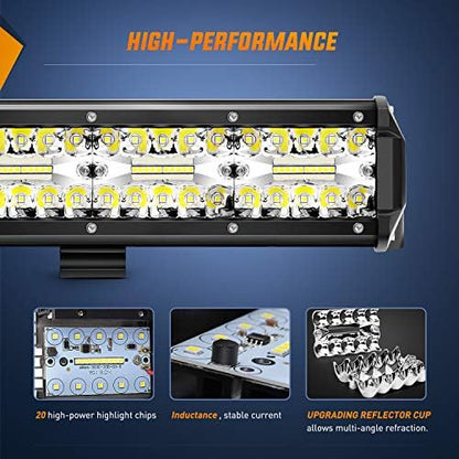 Nilight 20Inch 420W Triple Row Spot Flood Combo Led Light Bar Work Driving Lamp 2Pcs 4Inch 60W Cube LED Pods Lights for Trucks with Off-Road Wiring Harness Kit-3 Leads