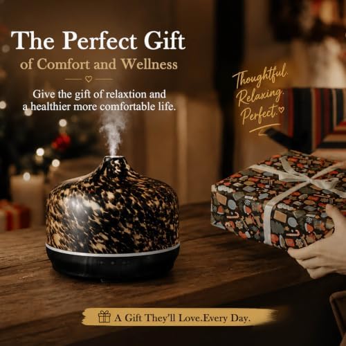 Porseme 500ml Glass Essential Oil Diffuser Aromatherapy Ultrasonic Cool Mist Humidifier 15-21 Running Hours Waterless Auto-Off Air Diffusers for Sleeping Yoga Working Spa(Pongo)