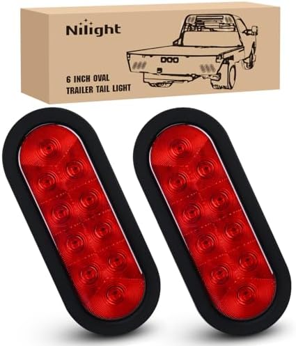 Nilight 6" Oval LED Trailer Tail Lights,Red, 2 Pack, Grommets Mount