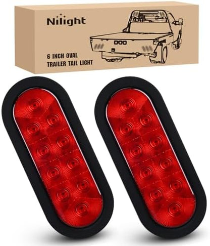 Nilight 6" Oval LED Trailer Tail Lights,Red, 2 Pack, Grommets Mount