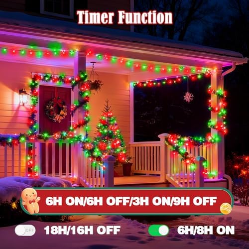 Voice Control 88 Ft 240 LED Smart String Lights with Remote, Red and Green