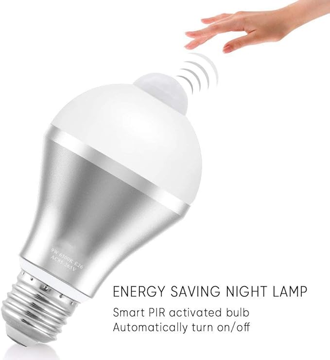 plplaaoo Motion Sensor Light Bulb Smart PIR LED Bulbs Auto On Off Security Lights Outdoor Indoor E26 E27 Cool White 9W 800lm 3 Pack