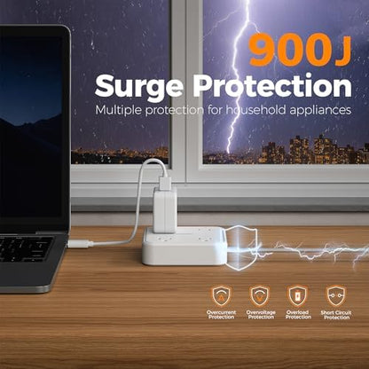 TESSAN Surge Protector Flat Extension Cord 10Ft, Flat Plug Power Strip