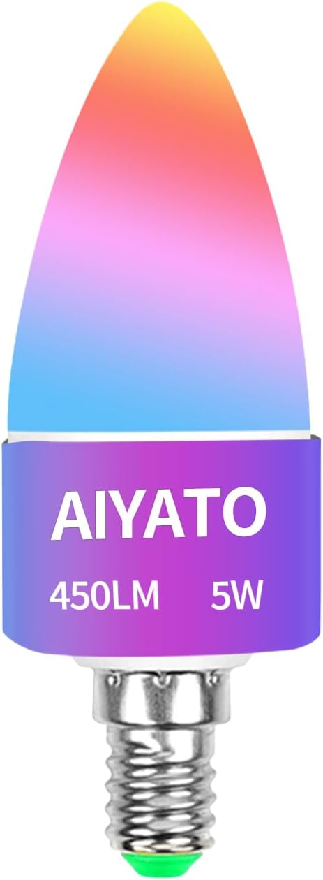 E12 Smart LED Light Bulb, Dimmable Candelabra Light Work with HomeKit, Alexa, Google Home 6W (60W Equiv.) RGBCW 16 Million Color Changing Chandelier Candle Bulb 1 Pack
