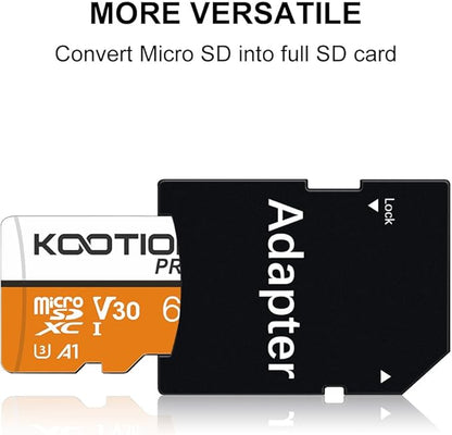 KOOTION Micro SD Card 64GB UHS-I microSDXC Flash Memory Card with Adapter, C10, U3, A1, V30, 4K UHD TF Card