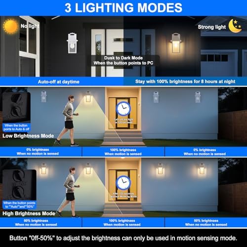 2 Pack White Porch Lights with GFCI Outlet, Dusk to Dawn Outdoor Lighting