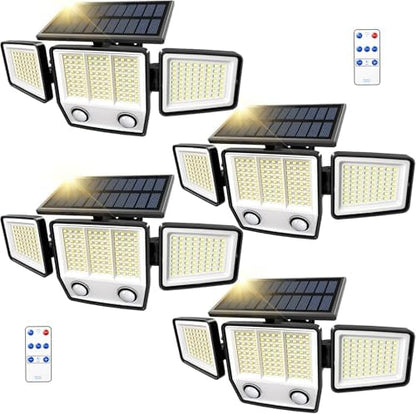 MDCMDCM Solar Motion Sensor Outdoor Lights Waterproof - 3000LM 3 Modes Security Lights Outdoor 270° Illumination IP65 LED Solar Flood Wall Light for Garden Yard Patio Pathway (with ‎Remote Control,4)