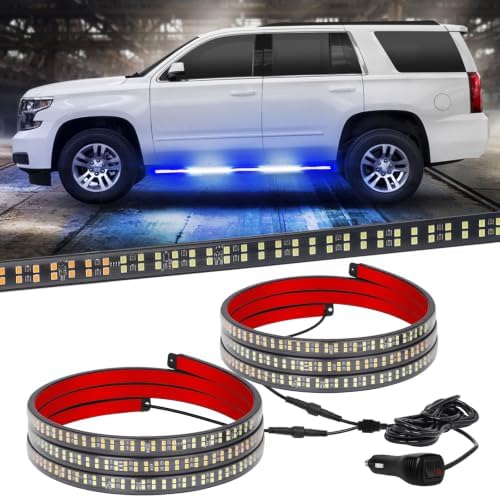XRIDONSEN 2PCS 60 inch Blue White Emergency Lights Running Board Lights