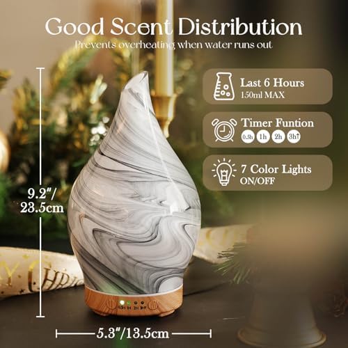 Porseme Essential Oil Diffuser 150ml Handmade Glass Diffuser 6H Runtime