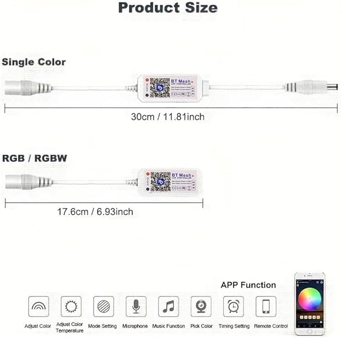 Smart Bluetooth Led Controller DIM RGB RGBW LED Dimmer Controller APP Voice Control Music Timmer DC5V 12V 24V for 5050 2835 LED Tape (Bluetooth, RGB)