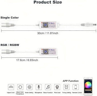 Smart Bluetooth Led Controller DIM RGB RGBW LED Dimmer Controller APP Voice Control Music Timmer DC5V 12V 24V for 5050 2835 LED Tape (Bluetooth, RGBW)
