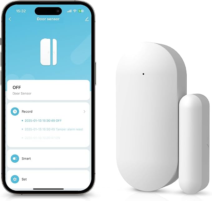 WiFi Door Window Sensor,Smart Door Open/Closed Detector with App Alert,Wireless Entry Detector Sensor Alarm for Home Security