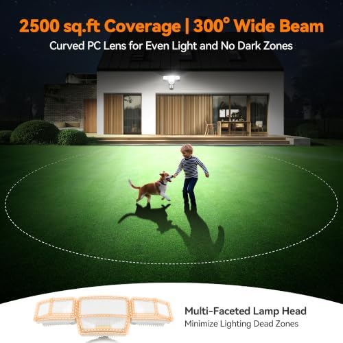 85W 10000LM Motion Sensor Outdoor Lights, 4-Head Super Bright LED Security Light, 5000K Daylight, IP65 Waterproof Hardwired Motion Detector Flood Lights Outdoor for Garage, Yard (White)