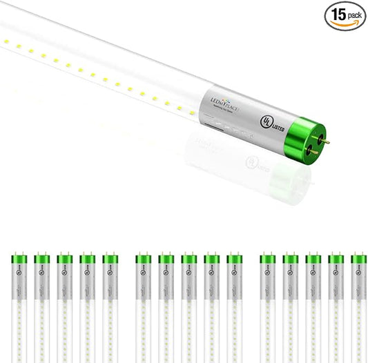 LEDMyplace T8 LED Bulbs 4 Foot Ballast Bypass, 18W Tube Light for Garage, Warehouse, Station, Reliable Commercial Lighting, 5000K Daylight, Clear Lens, G13 Base, Single End LED Tube, 4ft, Pack of 15