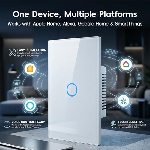 iPazzPort Matter Smart Touch Light Switch, 1-Gang Single Pole