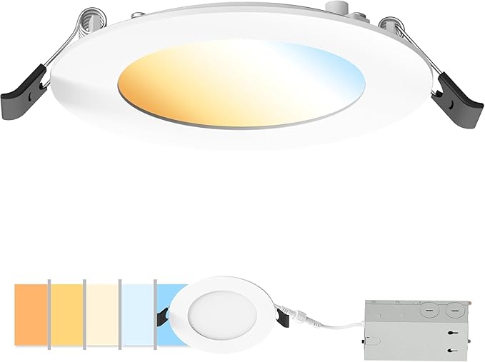 Elevate 4" Slim Canless LED Downlight, 9W — Ultra-Thin Recessed Fixture, 5CCT, IC Rated, Dimmable, Wet-Rated — Ideal for Kitchens & High Ceilings