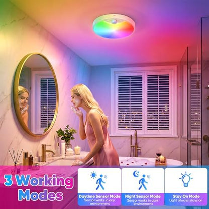 Rechargeable Motion Sensor Ceiling Light, 12000mAh RGB Battery Closet Light