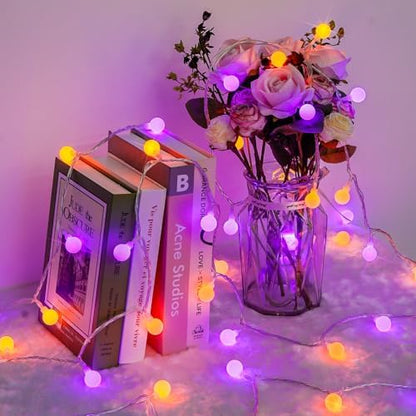 JMEXSUSS 100 LED Globe Orange and Purple Halloween Lights Indoor Remote