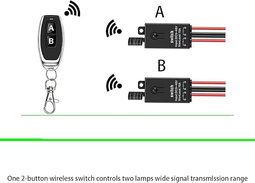 12v Remote Control Switch,2 Way Mini Wireless Switches,DC 12V/24V/48V/10A Relay with 328FT Long Range,Wireless RF Switch for Motor,Lamps,LED Lights,Fans(Normally Closed)