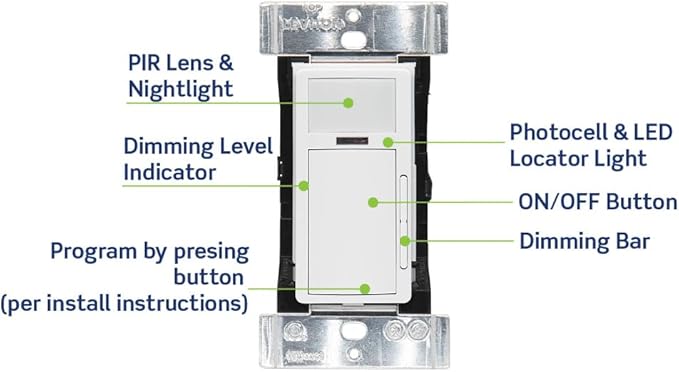 Leviton PIR Smart Occupancy Sensor Dimmer, 24VDC Dimming, Configurable with The Smart Sensor App, LED Nightlight, ODD24-IDW, White