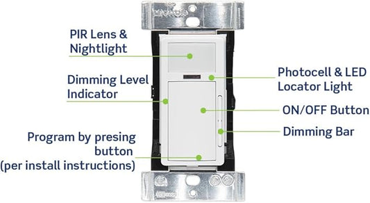 Leviton PIR Smart Occupancy Sensor Dimmer, 24VDC Dimming, Configurable with The Smart Sensor App, LED Nightlight, ODD24-IDW, White
