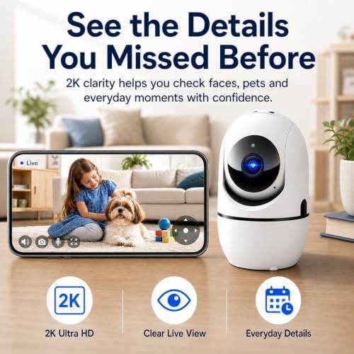 5G Indoor Camera for Home Security, 2K Pet Camera with Phone App, 360° PTZ Indoor Camera for Baby MonitorDog Camera Motion Detection, 2-Way Audio, Night Vision, Cloud&SD Card Storage, Works w/Alexa