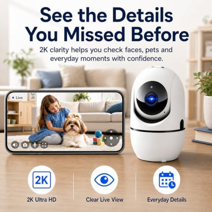 5G Indoor Camera for Home Security, 2K Pet Camera with Phone App, 360° PTZ Indoor Camera for Baby MonitorDog Camera Motion Detection, 2-Way Audio, Night Vision, Cloud&SD Card Storage, Works w/Alexa