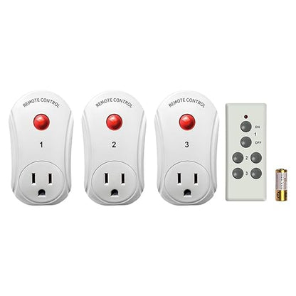 Remote Control Outlet, C-GLNKY Wireless Electrical Plug Switch for Lights, Lamps, Fans, 100ft RF Range,15A 1800W (1 Remote + 3 Outlet+1 Battery)