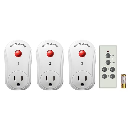 Remote Control Outlet, C-GLNKY Wireless Electrical Plug Switch for Lights, Lamps, Fans, 100ft RF Range,15A 1800W (1 Remote + 3 Outlet+1 Battery)