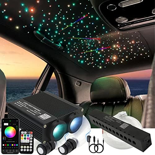 AZIMOM Dual Color 32W Fiber Optic Starlight Headliner Kits1300pcs 0.03in 13.1ft, RGB Meteor Shooting Star, Sound Activated Remote APP Control Home Car Ceiling Décor