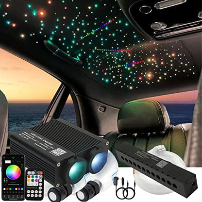 AZIMOM Dual Color 32W Fiber Optic Starlight Headliner Kits1300pcs 0.03in 13.1ft, RGB Meteor Shooting Star, Sound Activated Remote APP Control Home Car Ceiling Décor
