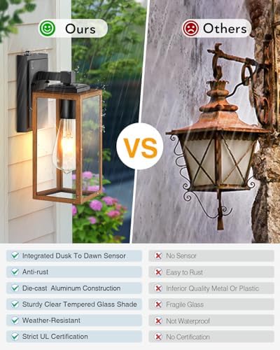 VIANIS Dusk to Dawn Outside Wall Lights Fixture for House, Wood Grain
