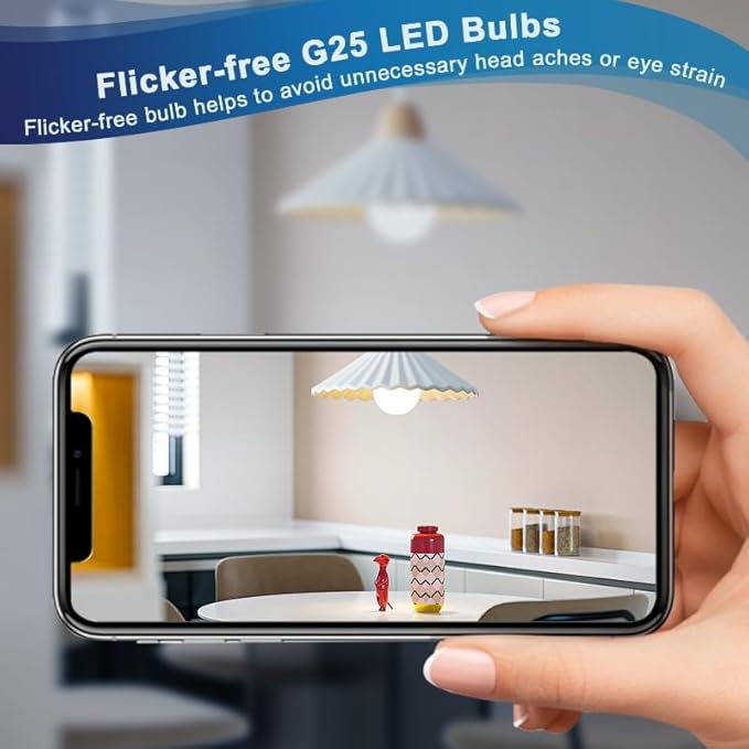 G25 LED Globe Light Bulbs,120V 5W(60W Equivalent), 5000K CRI85+ Daylight Bathroom,E26 Base,Eye-Friendly Vanity Round, Perfect for Vanity Makeup Mirror, Non-Dimmable (2 Pack)