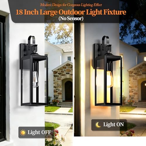 18'' Large Outdoor Wall Lights 2 Packs, Black Exterior Lighting Fixtures
