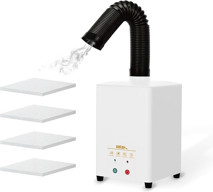 Desktop Fume Extractor for Laser Engraving, HEPA & Activated Carbon Filtration System, 99.97% Smoke & Dust Capture, 168m³/h Suction, Multi-Adapter for Sielux & xTool F1, Low Noise, 110V–220V