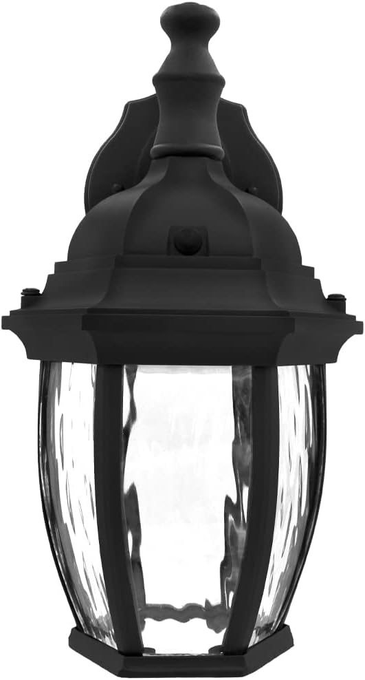 Maxxima Luvoni WiFi LED Outdoor Wall Light, 850 Lumens, CCT 2700K-6500K | Smart, Black w/ Clear Water Glass, App Controlled Porch Lantern, Dimmable, Works with Google Home/Alexa, by Maxxima