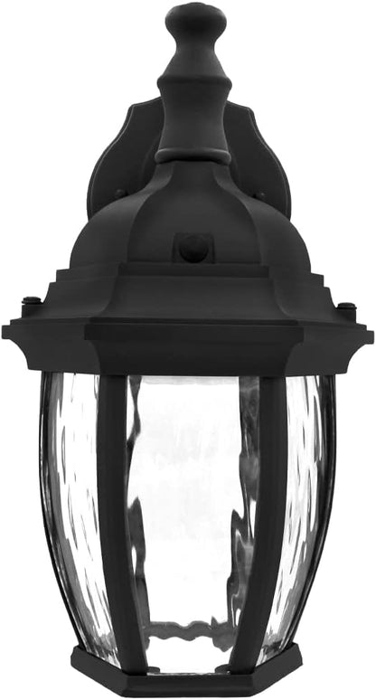 Maxxima Luvoni WiFi LED Outdoor Wall Light, 850 Lumens, CCT 2700K-6500K | Smart, Black w/ Clear Water Glass, App Controlled Porch Lantern, Dimmable, Works with Google Home/Alexa, by Maxxima