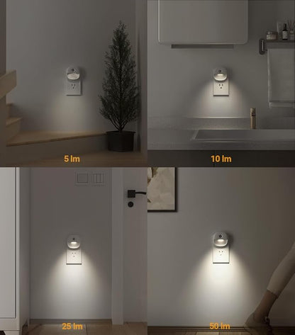 Lyridz Plug in Night Light with Motion Sensor and Dusk to Dawn Sensor, Dimmable Cool White Nightlight with 1-50lm Adjustable Brightness for Bedroom, Bathroom, Stairs, Hallway, 4 Pack