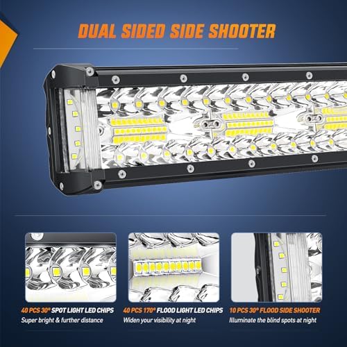 Nilight 12 Inch Side Shooter Light Bar Spot Flood Combo Triple Row