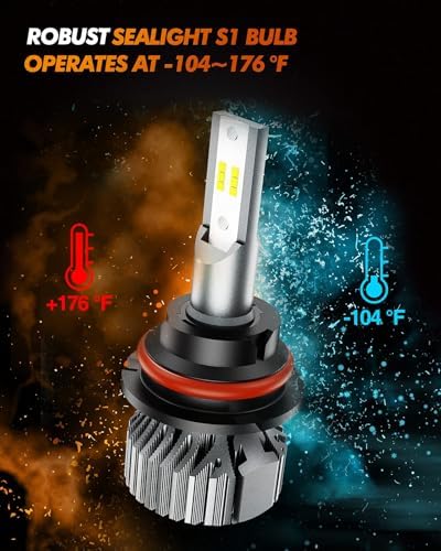 SEALIGHT 9007 Fog Light Bulbs, 80000LM 6000K Cool White, Real 1:1 Size 3 Min Plug-N-Play, No Noise Fanless 7055 Aluminum Alloy Self-Cooling Design, IP67 HB5 Bulbs Box of 2