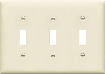 ENERLITES Triple Toggle Light Switch Wall Plate, Gloss Finish, Standard Size 3-Gang 4.50" x 6.38", Unbreakable Polycarbonate Thermoplastic, 8813-LA, Light Almond